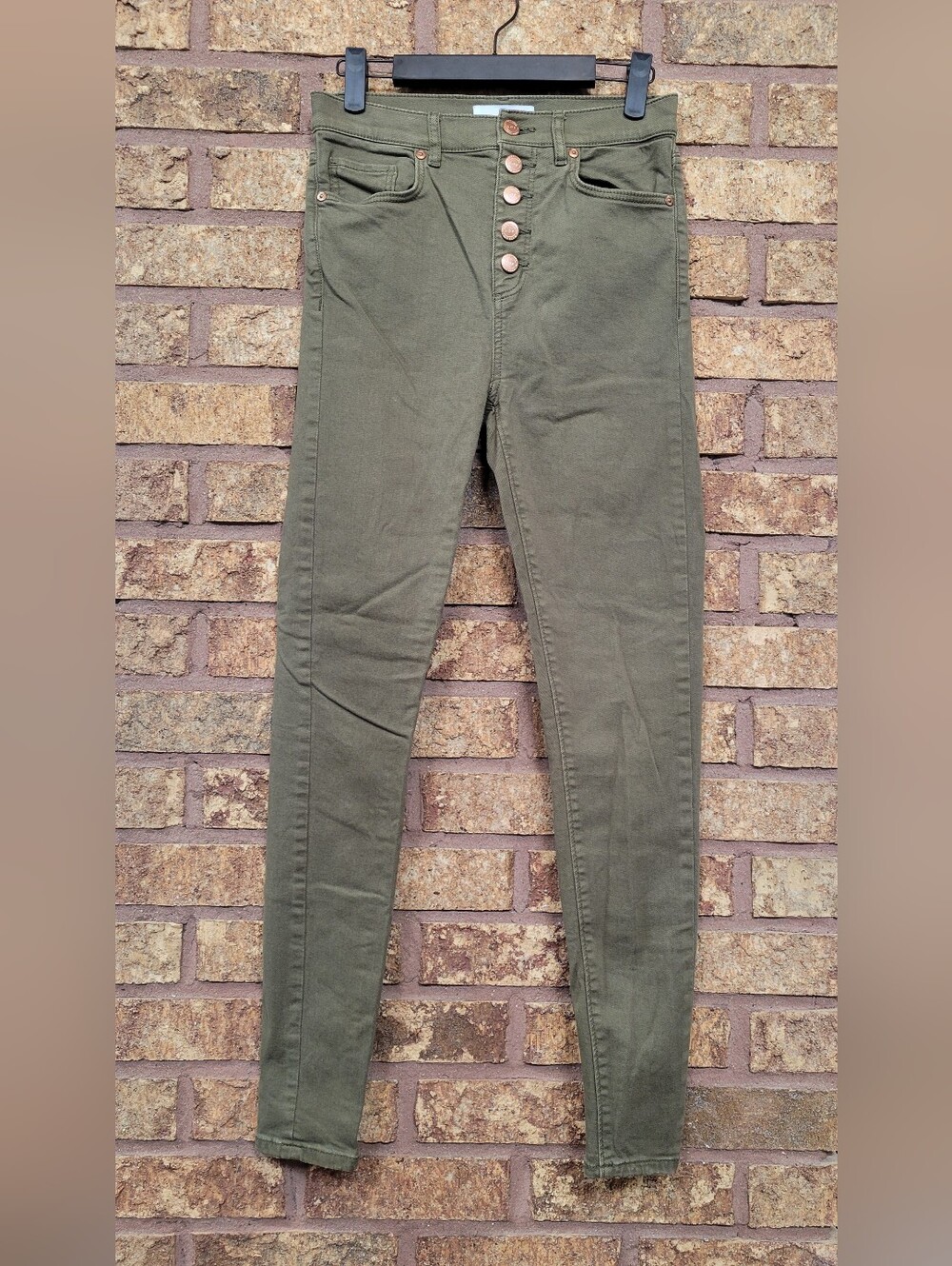 LOFT High-Rise Skinny Button Fly Green Denim Jeans Size 24 Cotton Stretch - Picture 8 of 12